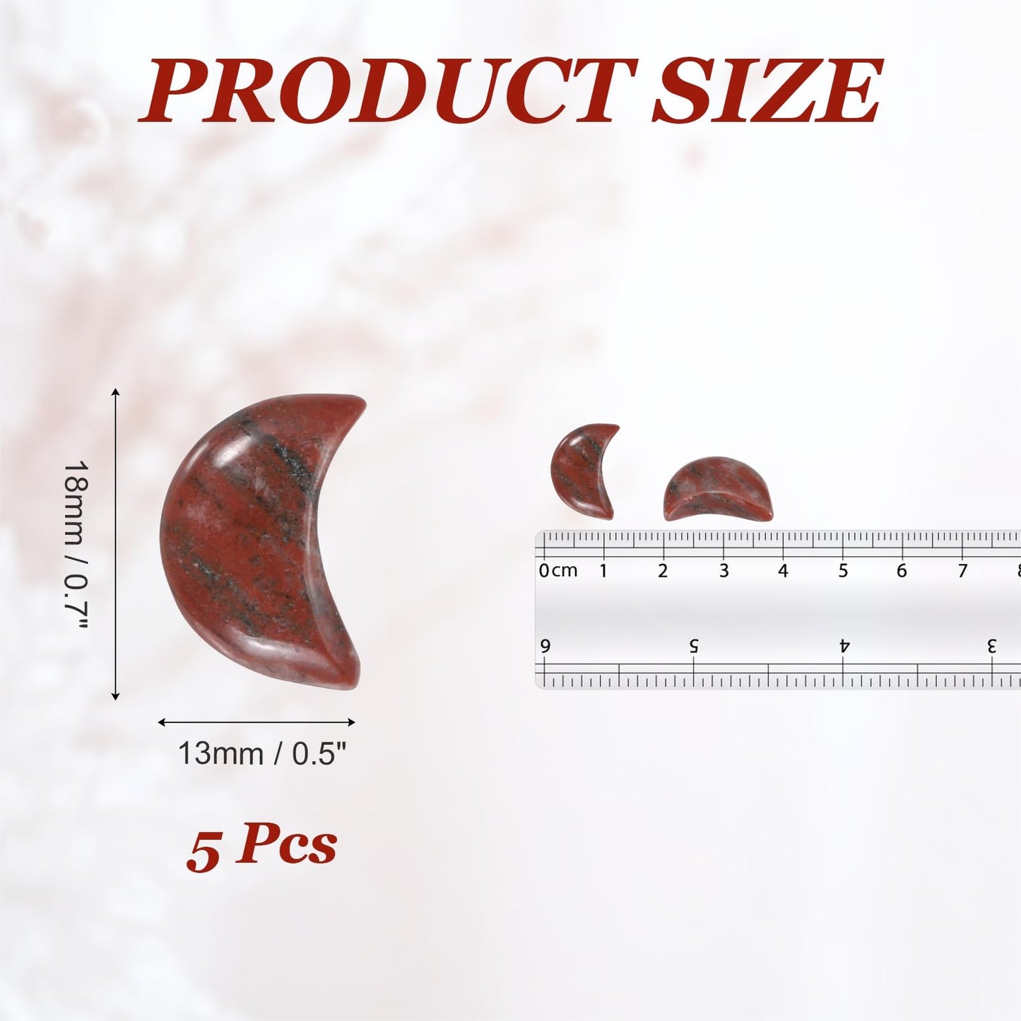 MECCANIXITY 5 Pcs Moon Crystal Worry Stone, 0.5 Inch Length Natural Red Marble Moon Gemstone Bulk, Carved Pocket Stones for Meditation Balancing Pendant Decor