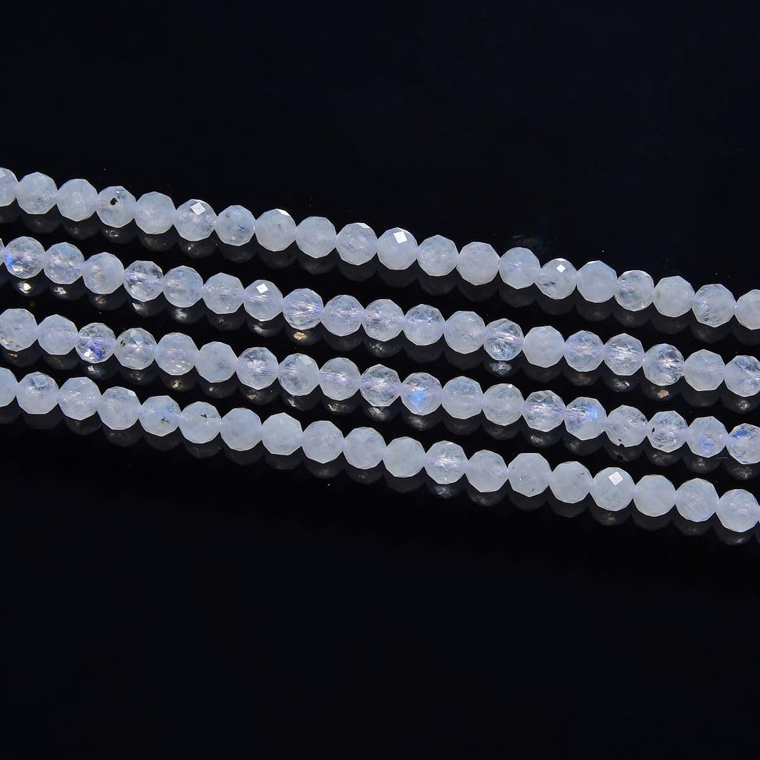 Adabele 30 Inch Natural Blue Flash Moonstone Healing Gemstone 4mm (0.16 Inch) Tiny Small Faceted Round Loose Beads Stone Spacer (150-170pcs) for Craft Jewelry Making GK4-7