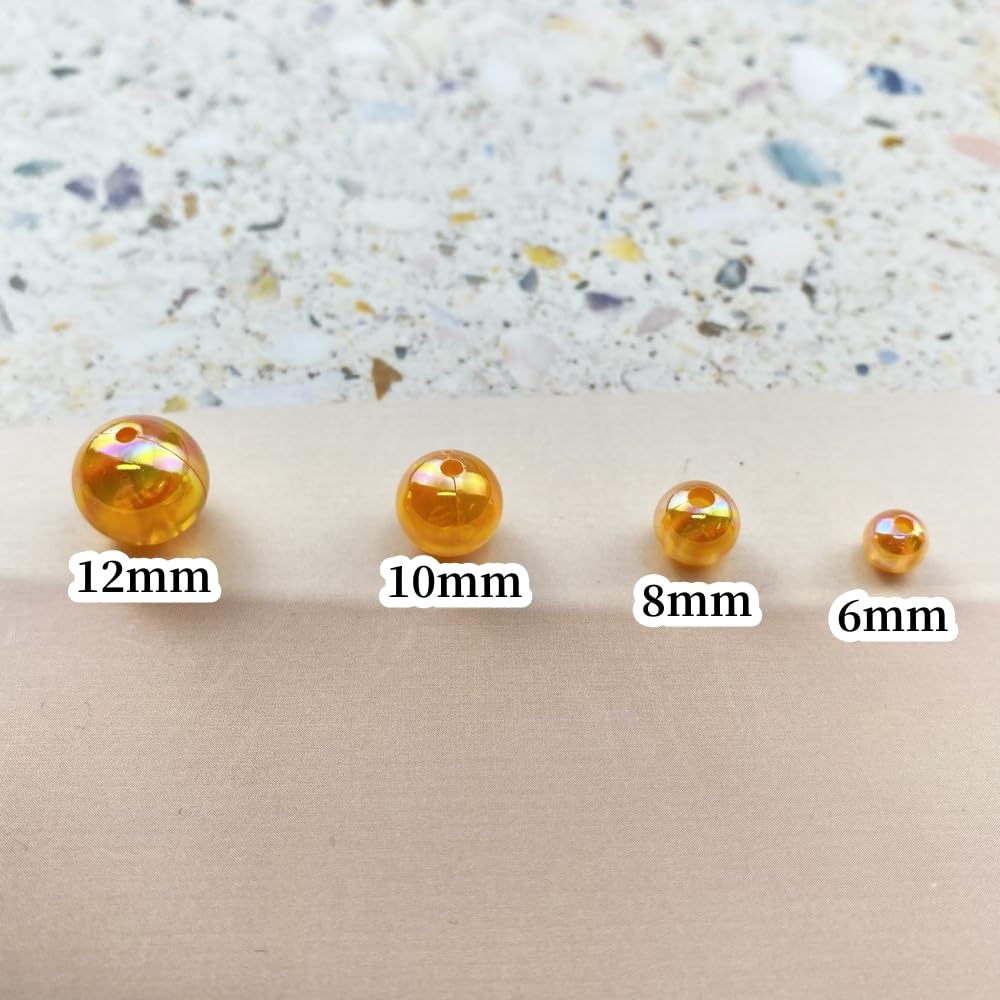 100pcs Acrylic Round Beads 12mm AB Colors Craft Beads Round Spacer Beads with Holes for Earring Bracelet Necklace Key Chains Jewelry Making(Orange AB)