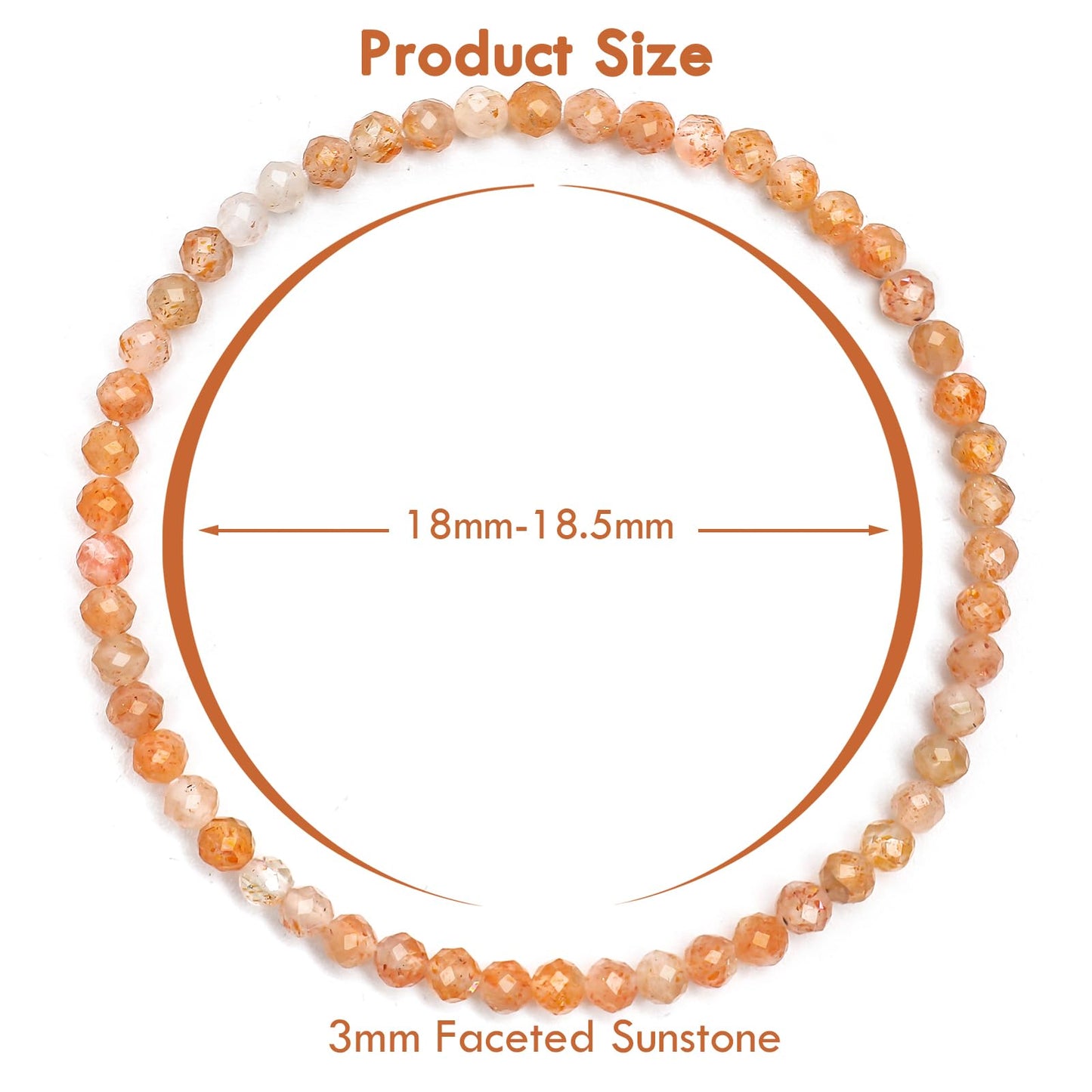 BONNY BOXX Natural Genuine Gemstone Faceted Round Beads Bracelets, 3mm Adjustable Stretchy Tiny Faceted Sunstone Bracelet, Healing Crystal Reiki Chakra Dainty Jewelry Fashion Gifts