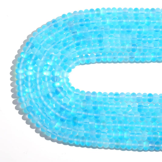 5x8mm Lake Blue Matte Aurora Crystal Glass Beads Loose Rondelle Disc Beads Frosted Moonstone for Jewelry Making