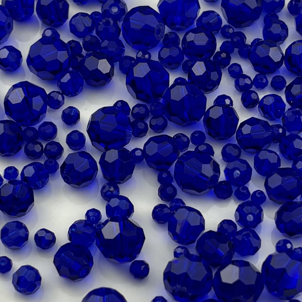 Honkoolly 480pcs Crystal Glass Beads 3mm 4mm 6mm 8mm 10mm Round Faceted Glass Spacer Beads for Bracelets Necklace Earring DIY Jewelry Making Craft(Deep Blue)