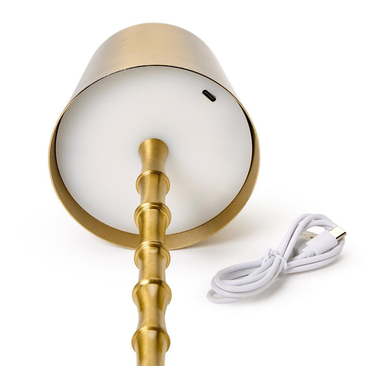 Two's Company LED Cordless Gold Bamboo Table Lamp in Gift Box, 14.5-Inch, Iron