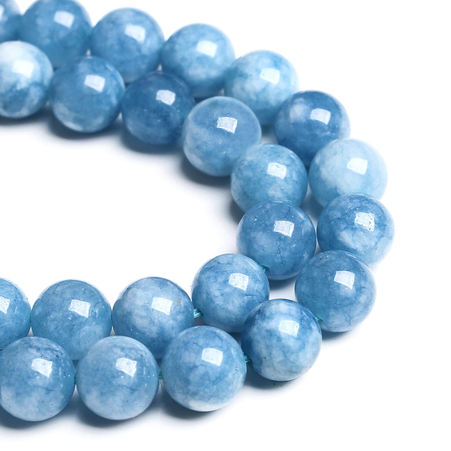 75PCS 10MM Blue Aquamarine Jade Loose Beads for Jewelry Making DIY Bracelet 2 Strands