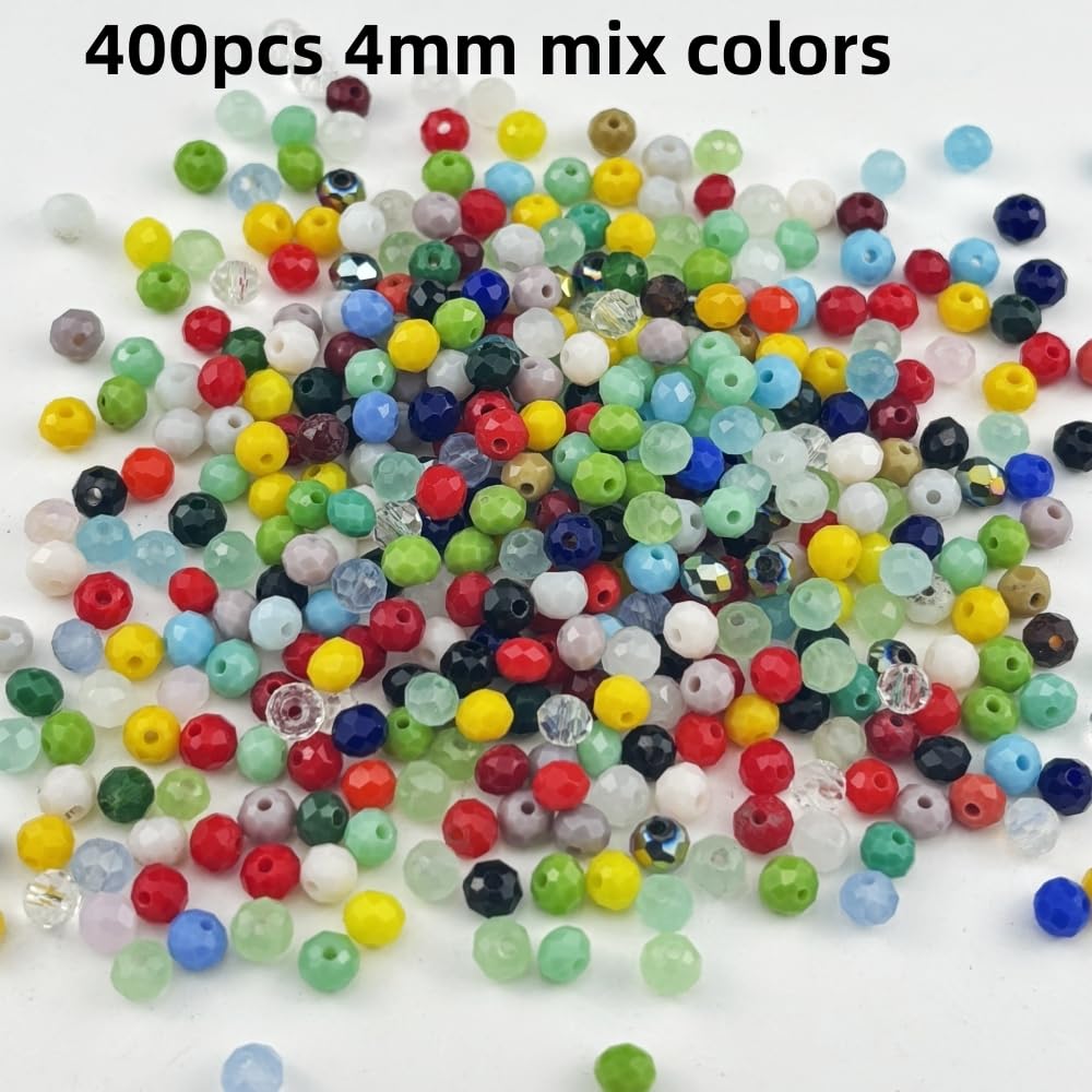Pinhoollgo 400pcs 4mm Crystal Glass Beads Faceted Rondelle Glass Spacer Beads for Bracelets Necklace Pendants Earrings Key Chains Jewelry Making(Random Colors)