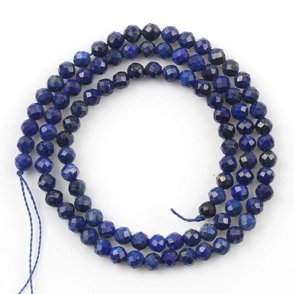 Song Xi 180pcs 2mm Natural Dark Lapis Lazuli Gemstone Beads Faceted Round Loose Stone Beads for Jewelry Making (1 Strand)