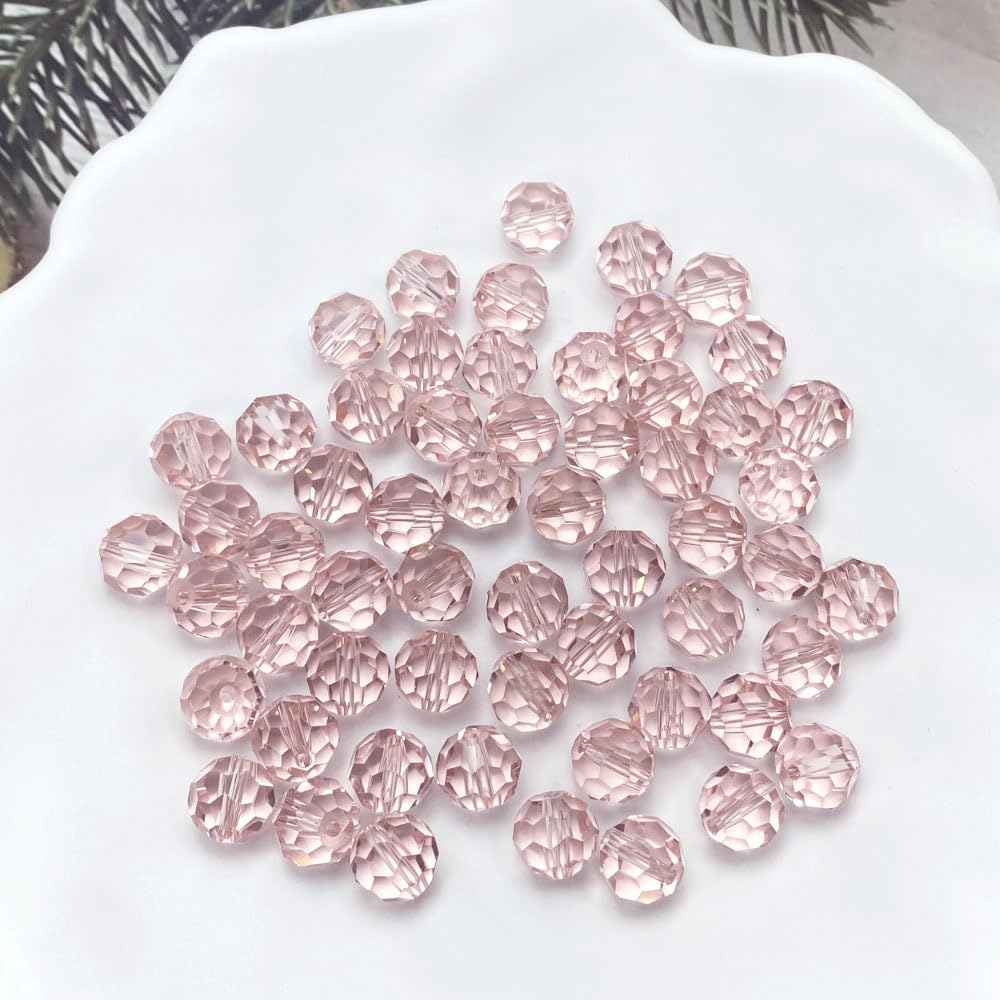 LIMAOLLY 40pcs 12mm Faceted Crystal Glass Beads Round Spacer Beads for Jewelry Making DIY Craft Making Necklace Bracelet Earring Wind Chimes Suncatchers Ornament(513-Pink)
