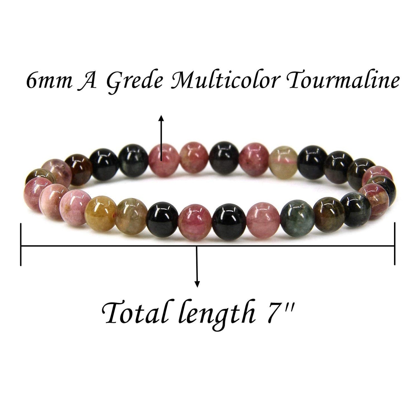 Angelstones Handmade Natural Multicolor Tourmaline Healing Gemstone 6mm Round Beads Stretch Crystal Bracelet 7 Inch Unisex
