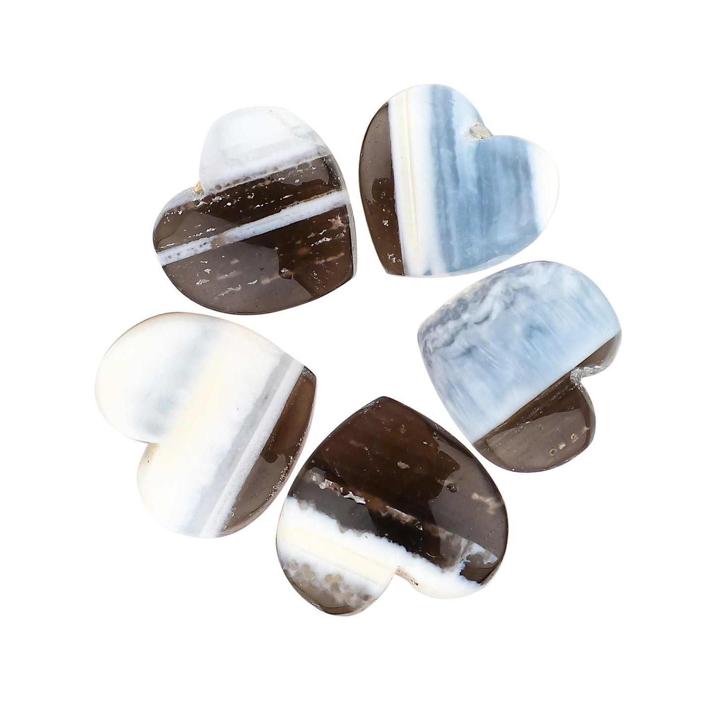 CRYSTALINES 5pcs, Wholesale Natural Blue Opal with Chalcedony Gemstones, Bulk Heart Shape Stones, Assorted Loose Supply, DIY Craft-Jewelry Making, Chakra Healing Crystals, Gem Collection, 10-12mm