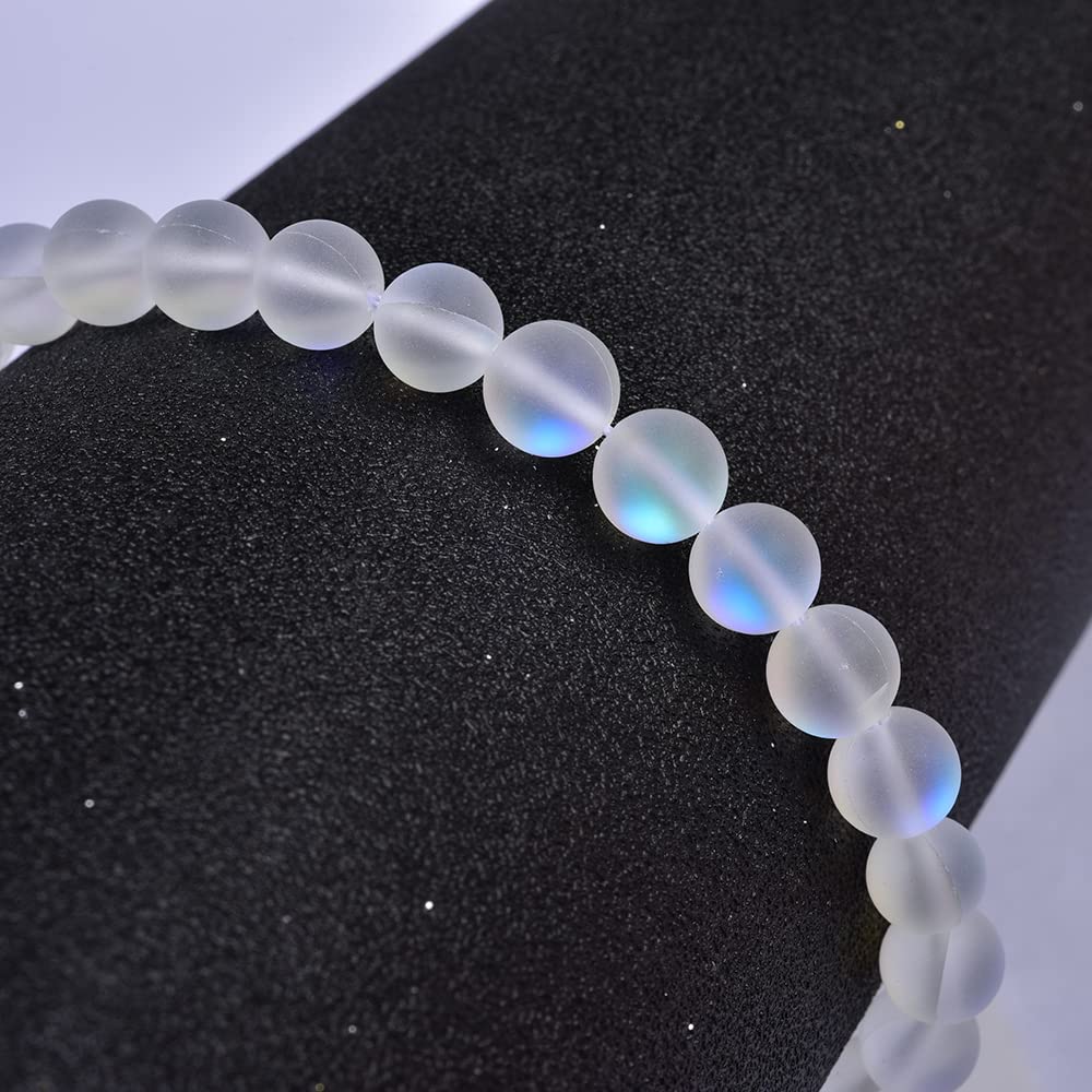 Asingeloo 60PCS 6mm Natural Mystic Aura Quartz Gemstone Frosted Matte Titanium Opalite White Rainbow Round Loose Beads 15 inch Full Strand
