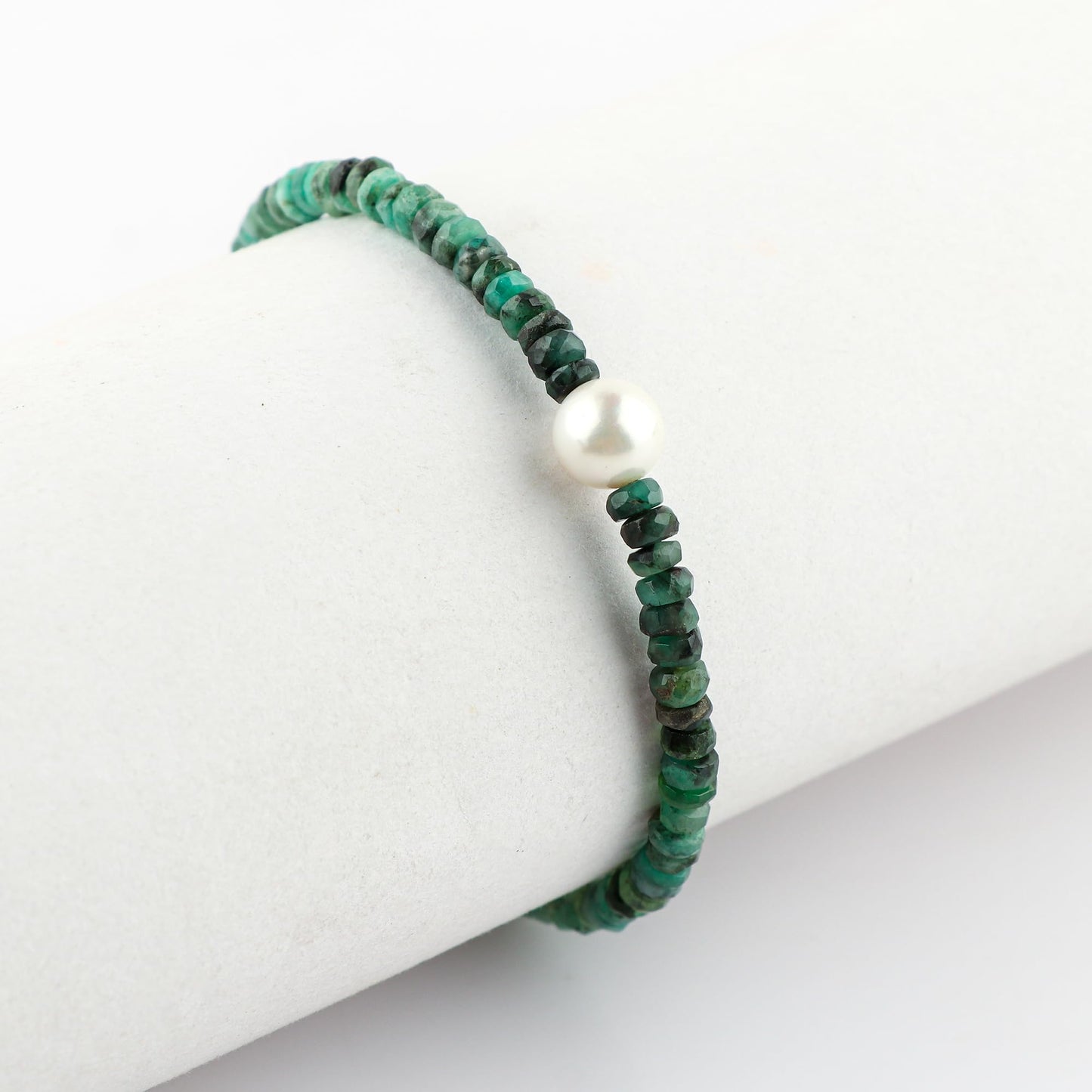 CRYSTALINES Natural Shaded Emerald Gemstones Bolo Bracelet With Pearl, High Grade Stones, Handmade Jewelry, Healing Crystals, Silver Plated Adjustable Slider, Birthday Mothers Day Gift for Women