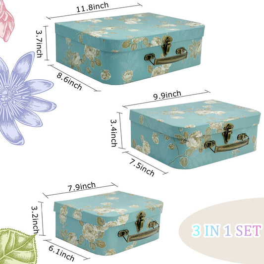 Amedoo Decorative Box Set - 3 Storage Boxes with Lids, Keepsake & Trinket Boxes, Mini Luggage Gift Box, Vintage Suitcases Home Decoration