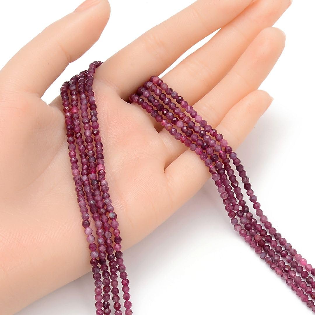 Adabele 30 Inch Natural Pink Tourmaline Healing Gemstone 3mm (0.12 Inch) Tiny Small Faceted Round Loose Beads Stone Spacer (240-260pcs Total) for Craft Jewelry Making GK3-1