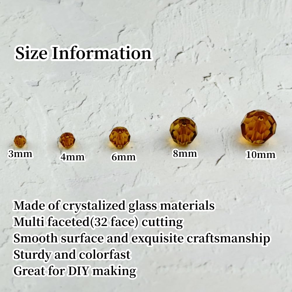 YUEXIGO 400pcs 3mm Round Crystal Glass Beads for Jewelry Making, Faceted Crystal Glass Spacer Beads for Bracelet Earring Necklace DIY Craft(Amber)