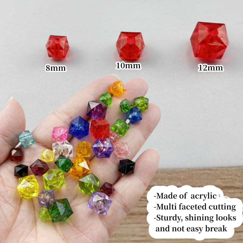 300pcs 8mm Acrylic Cube Beads - Square Faceted With Hole - Plastic Spacer for Bracelets, Necklace, Earring Making Supplies (Red)