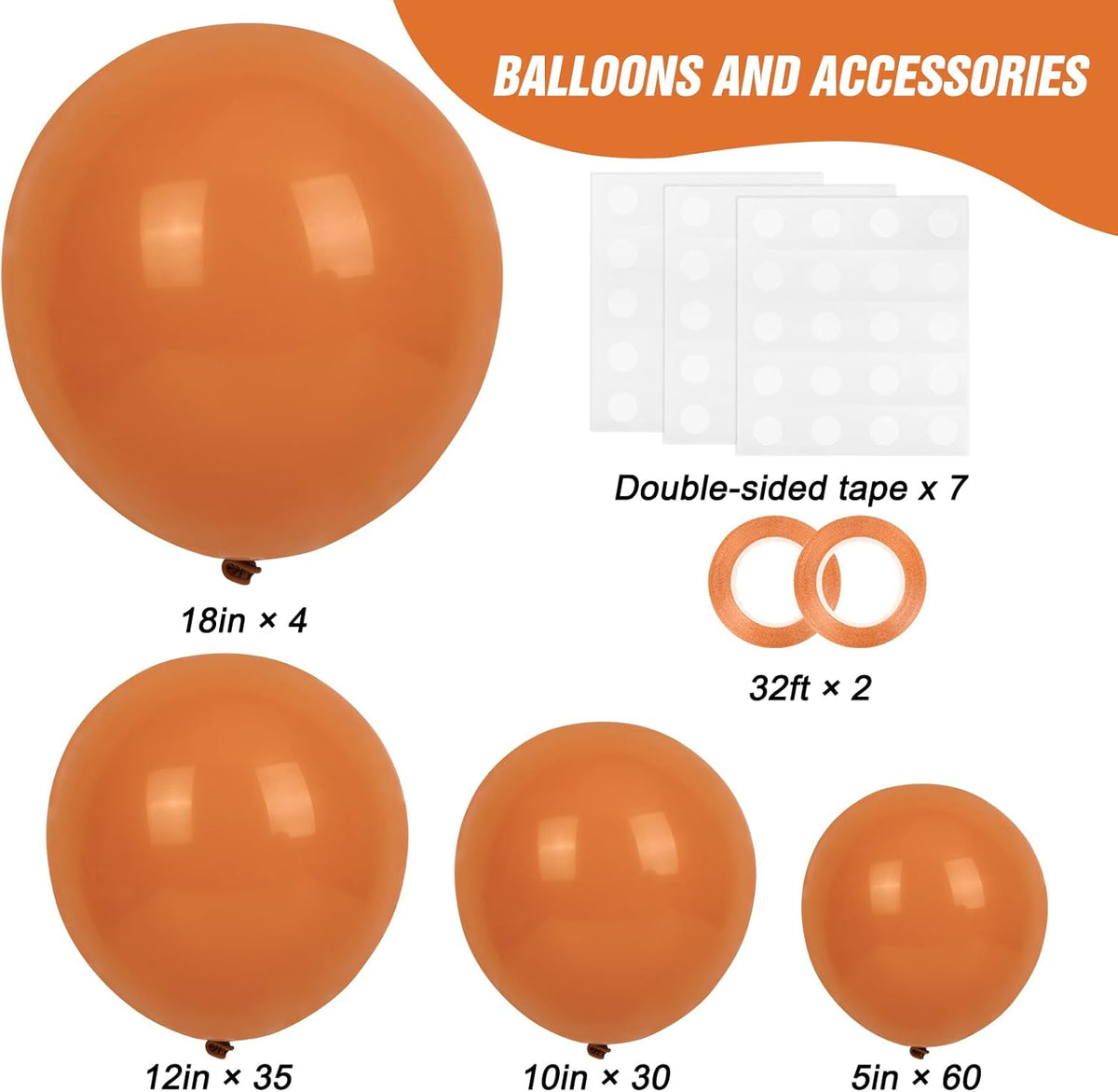 RUBFAC Burnt Orange Balloons - 129-Piece Latex Garland Kit | Various Sizes for Fall Celebrations