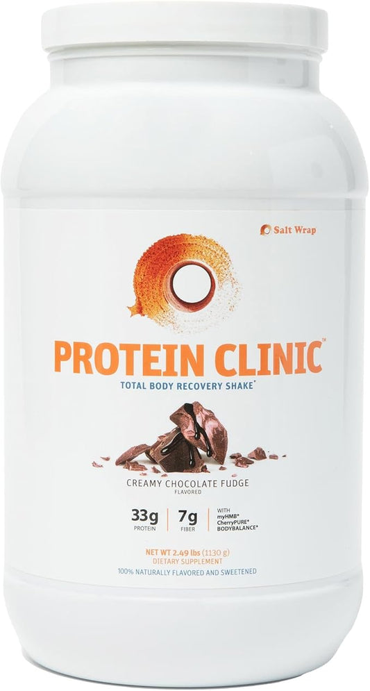 SaltWrap Protein Clinic – Total Body Recovery Shake with Collagen Peptides, HMB, Tart Cherry Extract, Pea Protein Isolate and Prebiotic Fiber for Joints & Muscle Recovery - Creamy Chocolate Fudge
