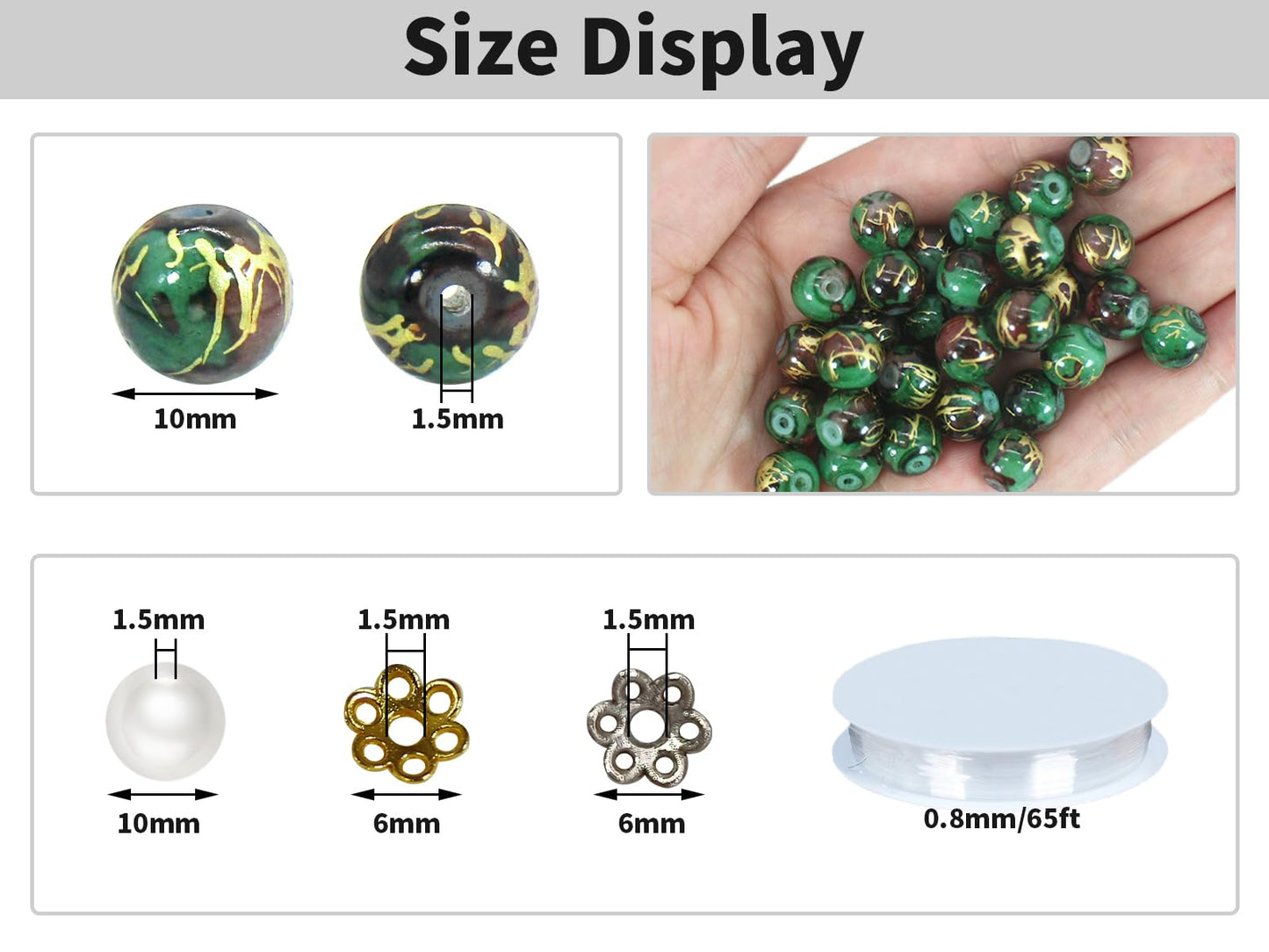 Pamir Tong 300PCS 10mm Green Glass Beads for Jewelry Making,Round Smooth Beads, Bracelet Space Loose Beads for Earring, Necklaces，Keychains, Lanyards, Garland -Adult Craft Supplies