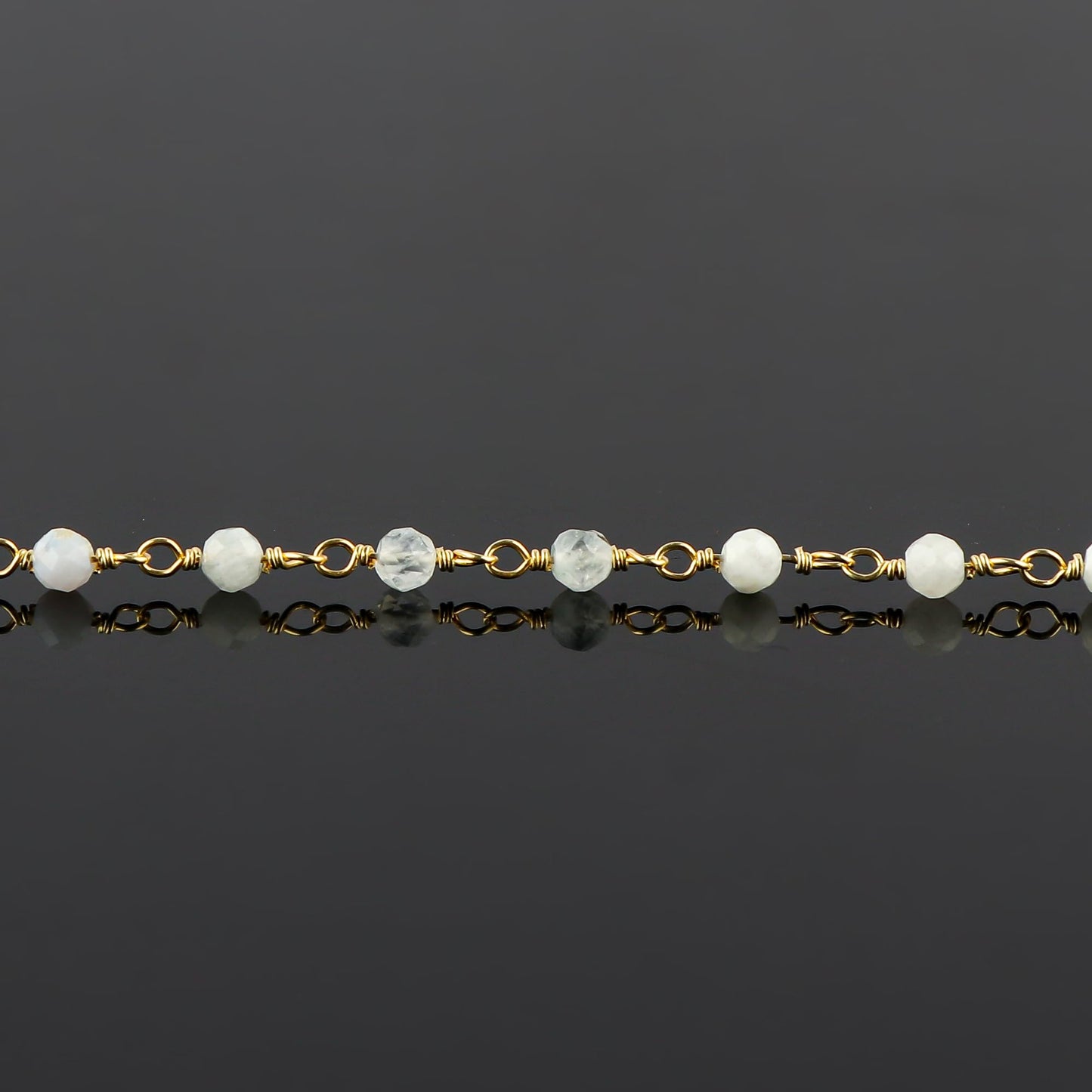 CRYSTALINES Natural Rainbow Moonstone Gemstone Cluster Bracelet, 14K Gold Plated Rosary Chain, Handmade Bohemian Women Jewelry, Healing Crystals Beads, June Birthstone (Approx. 7+1inch)