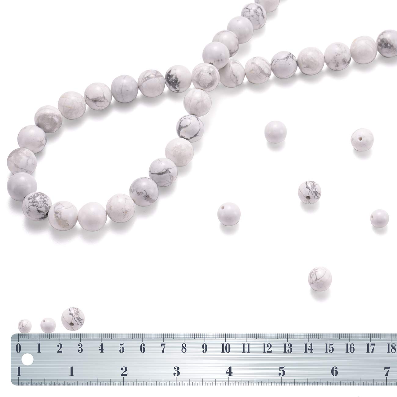 BEADIA Natural White Howlite Stone Round Loose Semi Gemstone Beads for Jewelry Making 6MM 61PCS