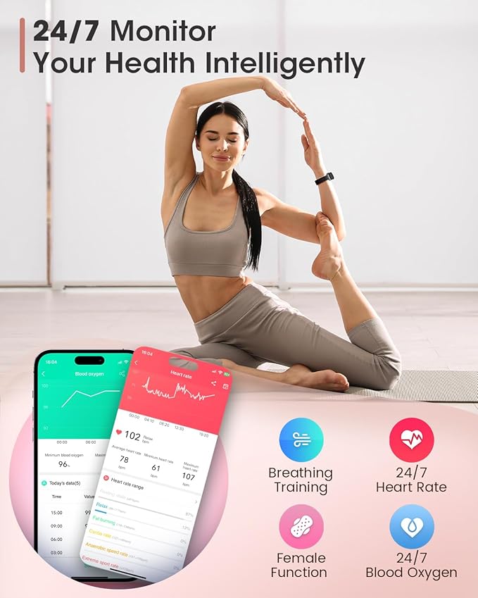 Fitness Tracker, Smart Watches for Women/Men, 24/7 Heart Rate Monitor Watch with Sleep Tracker, Step Counter, 20+ Sport Modes Fitness Watches for Women/Men, Android Smart Watch for Phones