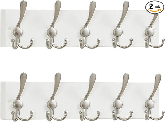 SKOLOO Creations White Solid Wood Wall Mounted Coat Rack, 5 Hooks, 16-7/8" Long - Kitchen, Mudroom, Entryway, Bathroom - Includes Mounting Hardware, Wall Coat Hanger, Towel Rack, Pack of 2