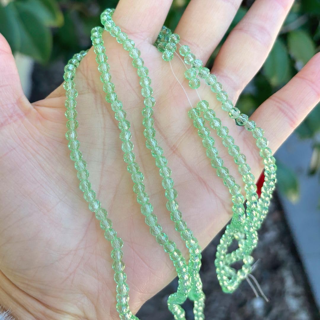 500pcs Czech Faceted Rondelle Crystal Glass Loose Beads 4mm Small Tiny Spacer Bulk Peridot Green for DIY Craft Jewelry Making CCR416