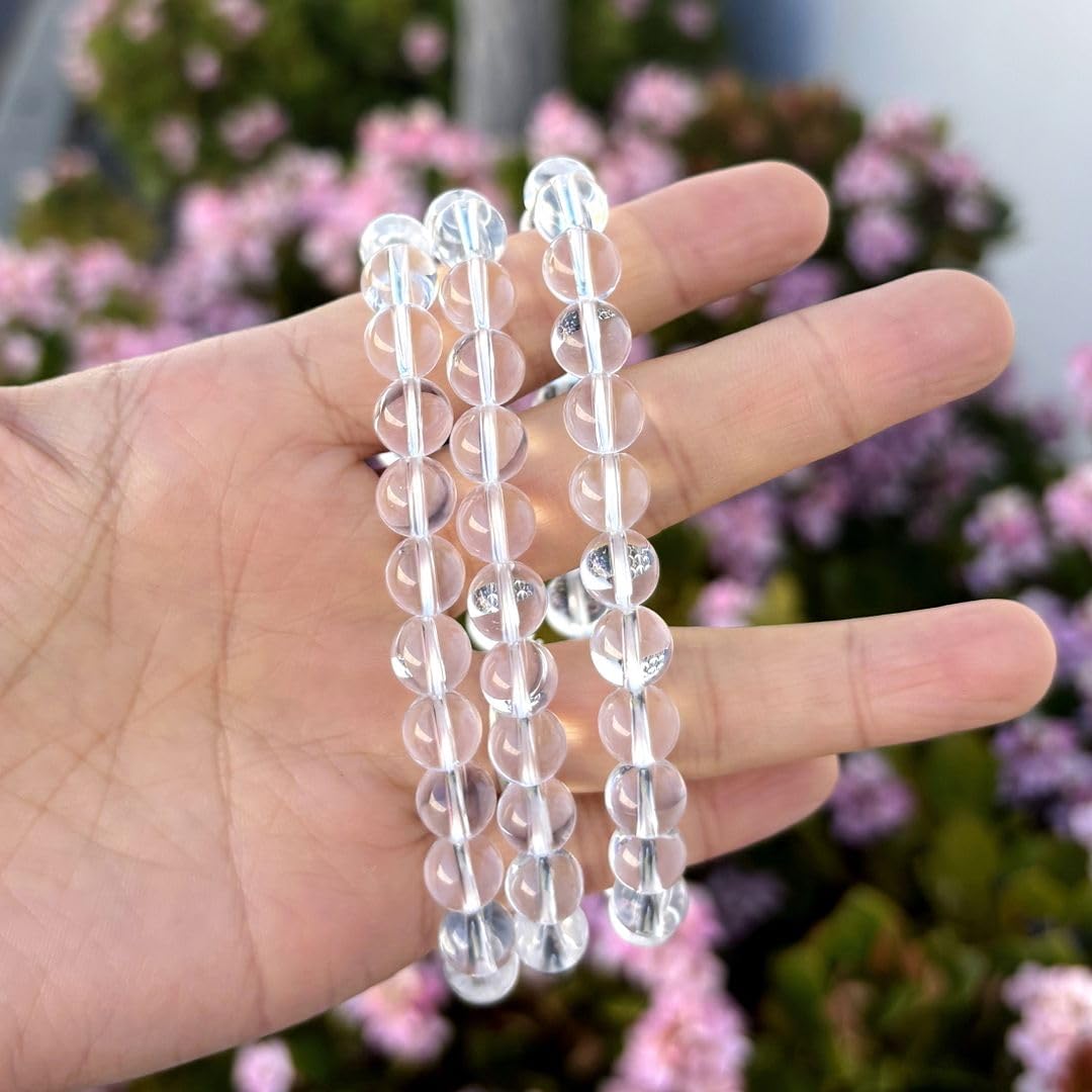Adabele Real Natural Grade A Clear Crystal White Quartz Bracelet 8.5 inch Stretch Gemstone Beaded Bracelet Chakra Healing Crystal Stone Jewelry Energy Quartz Rock GB8-D15