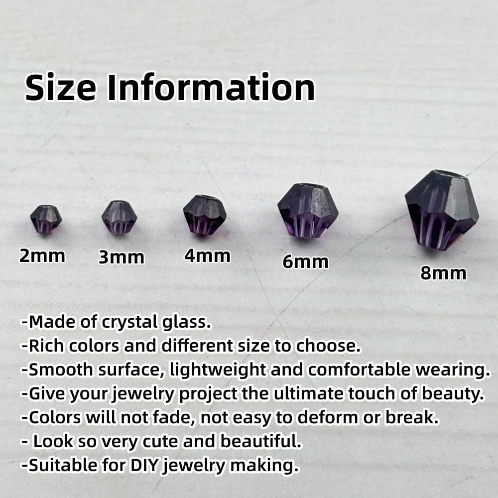 Pinhoollgo 1310pcs Bicone Crystal Glass Beads 2mm 3mm 4mm 6mm 8mm Faceted Crystal Spacer Beads for Bracelets Necklace Pendants Earrings DIY Jewelry Craft Making(Violet)