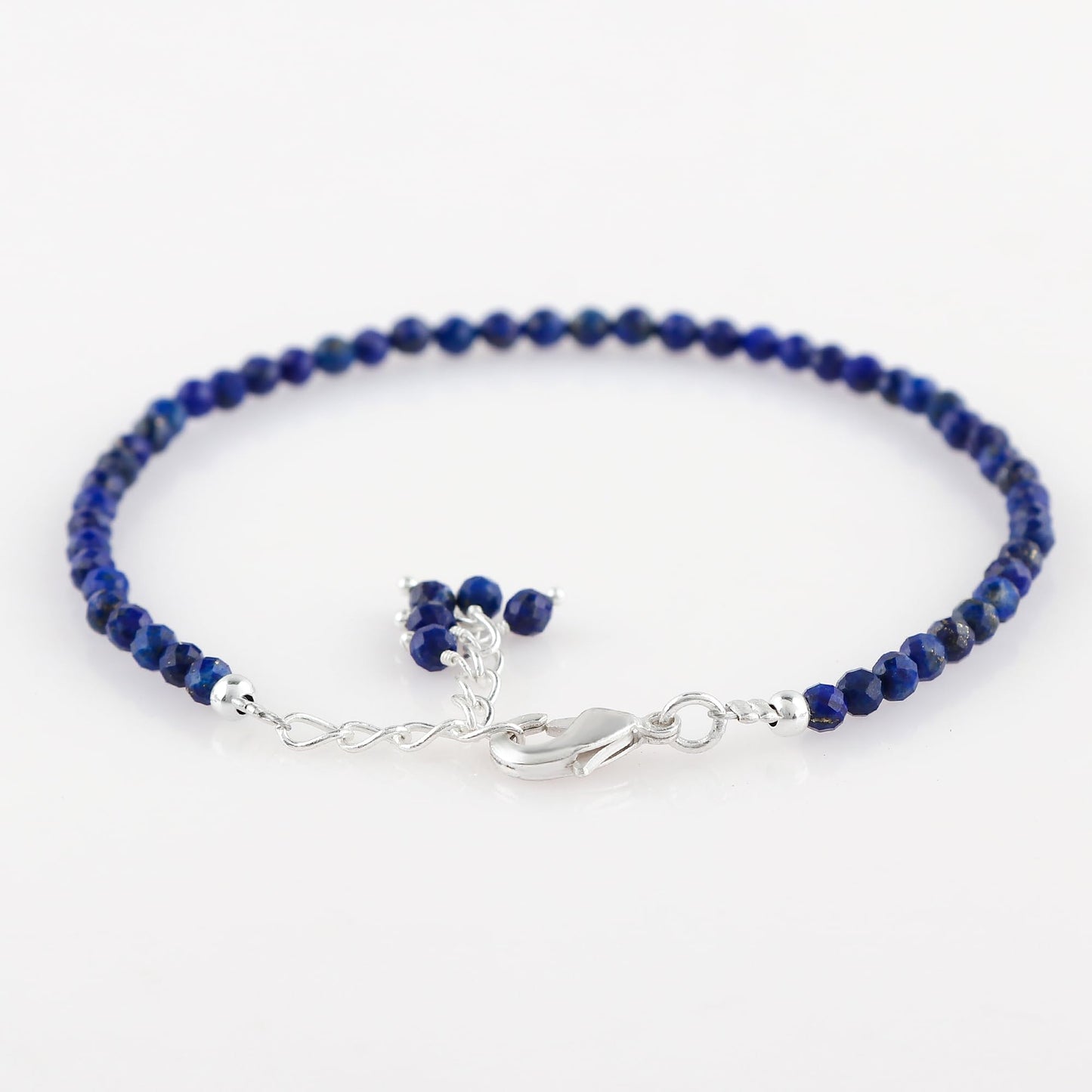 CRYSTALINES Natural Lapis Lazuli Gemstone Bracelets, Faceted Beads Stones, Handmade Boho Hypoallergenic Jewelry for Women, Healing Crystals, Adjustable Silver Plated 7+1inch Birthday Gift