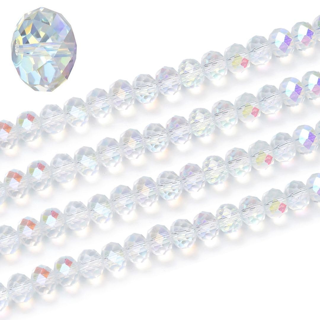 350pcs Czech Faceted Rondelle Crystal Glass Loose Beads 8mm Spacer Bulk Crystal AB for DIY Craft Jewelry Making CCR802