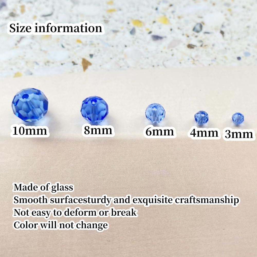 Xinhongo Crystal Glass Beads 200 Pieces 6mm Round Faceted Glass Spacer Beads for Jewelry Making Bracelet Earring Necklace DIY Craft Supplies(Light Blue)