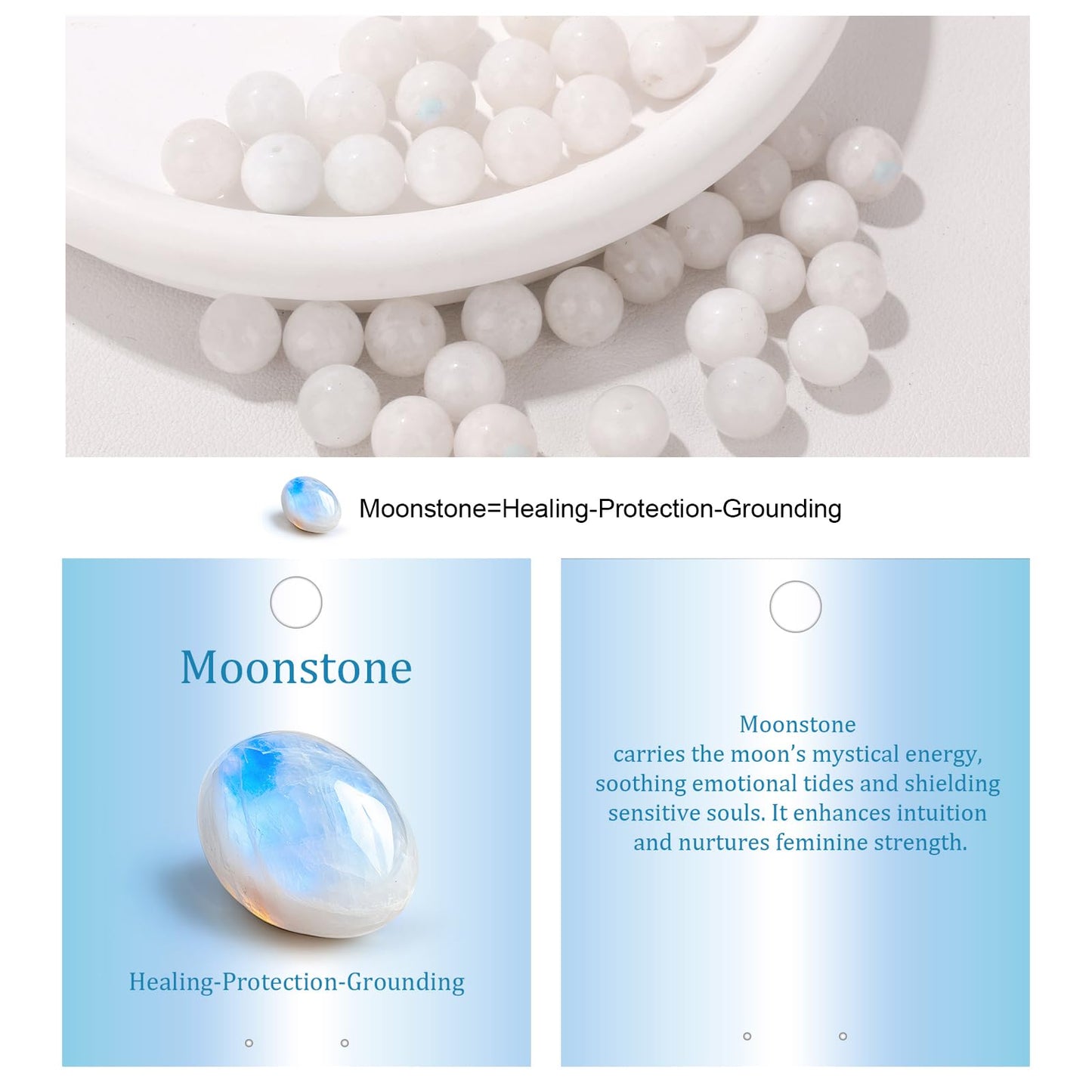 Vinswet 60pcs 6mm Moonstone Natural Stone Beads Round Genuine Real Stone Beading Loose Gemstones DIY Smooth Bead for Bracelet Necklace Earrings Jewelry Making