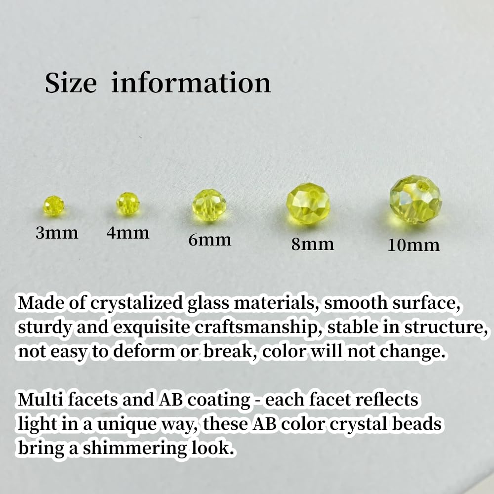 YHYPOCI 100pcs 8mm Crystal Glass Beads for Crafts Faceted Rondelle Glass Beads for Jewelry Making Crystal Spacer Beads for Necklaces Bracelets Earrings DIY Craft(Lemon Yellow AB)
