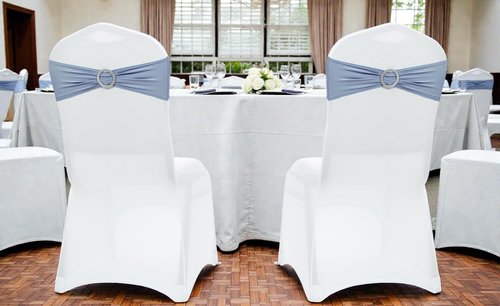 MDS Premium Stretch Chair Sashes - Pack of 10 Dusty Blue Bow Covers for Weddings & Events