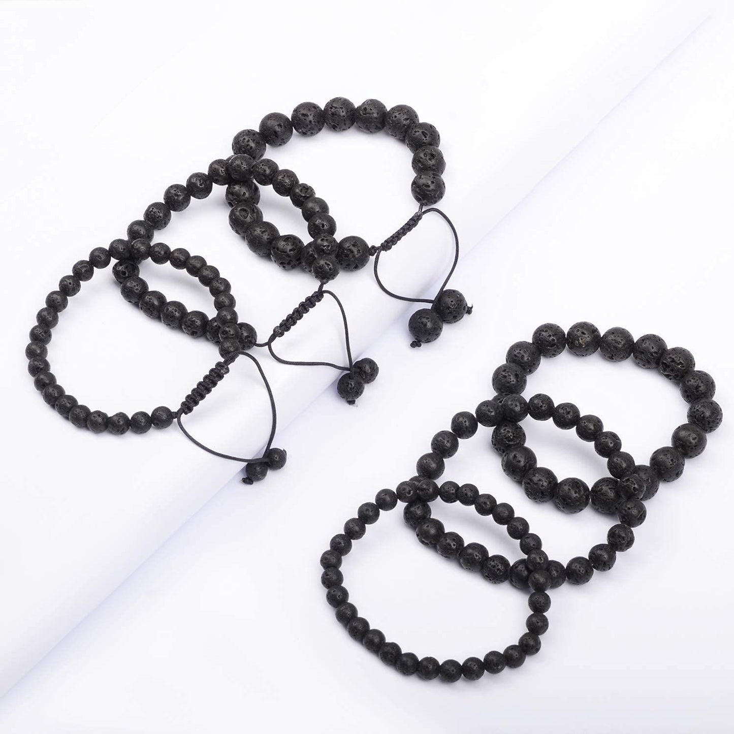AD Beads Natural Gemstone Round Loose Beads 15" for Bracelet Necklace Earrings Jwelery Making Crafts DIY (8mm, Black Lava Stone)