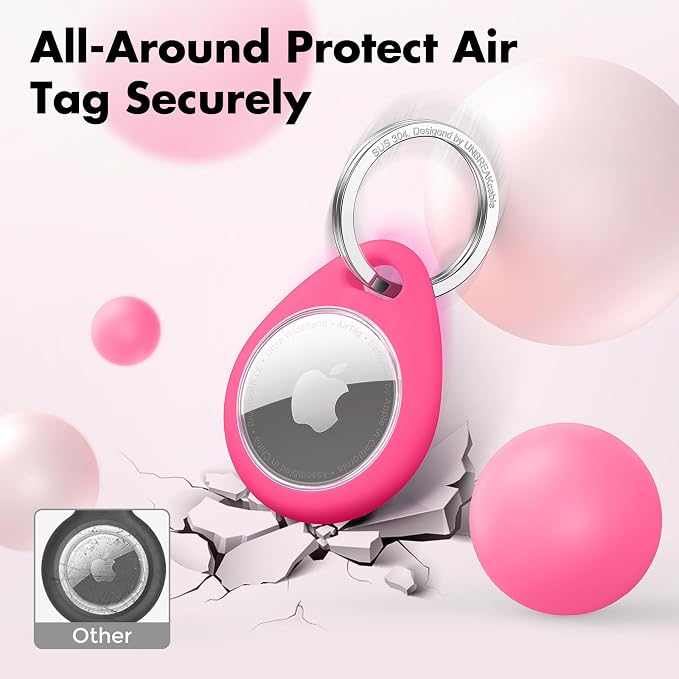 UNBREAKcable 4 Pack Holder for Apple AirTag [Fit Tightly Design] [Hold Air Tag Securely] [Easy to Install] Protective Case Waterproof TPU Shell with 304 Stainless Steel Key Ring Keychain, 4 Color