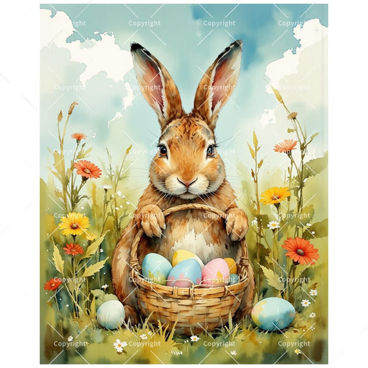 Easter Bunny Paint by Numbers Kit for Adults - DIY Rabbit Holding Egg Basket in Wildflower Field Painting on Canvas 16x20 Inches, Acrylic Paint Set for Beginners, Art for Home Decoration or Gifts