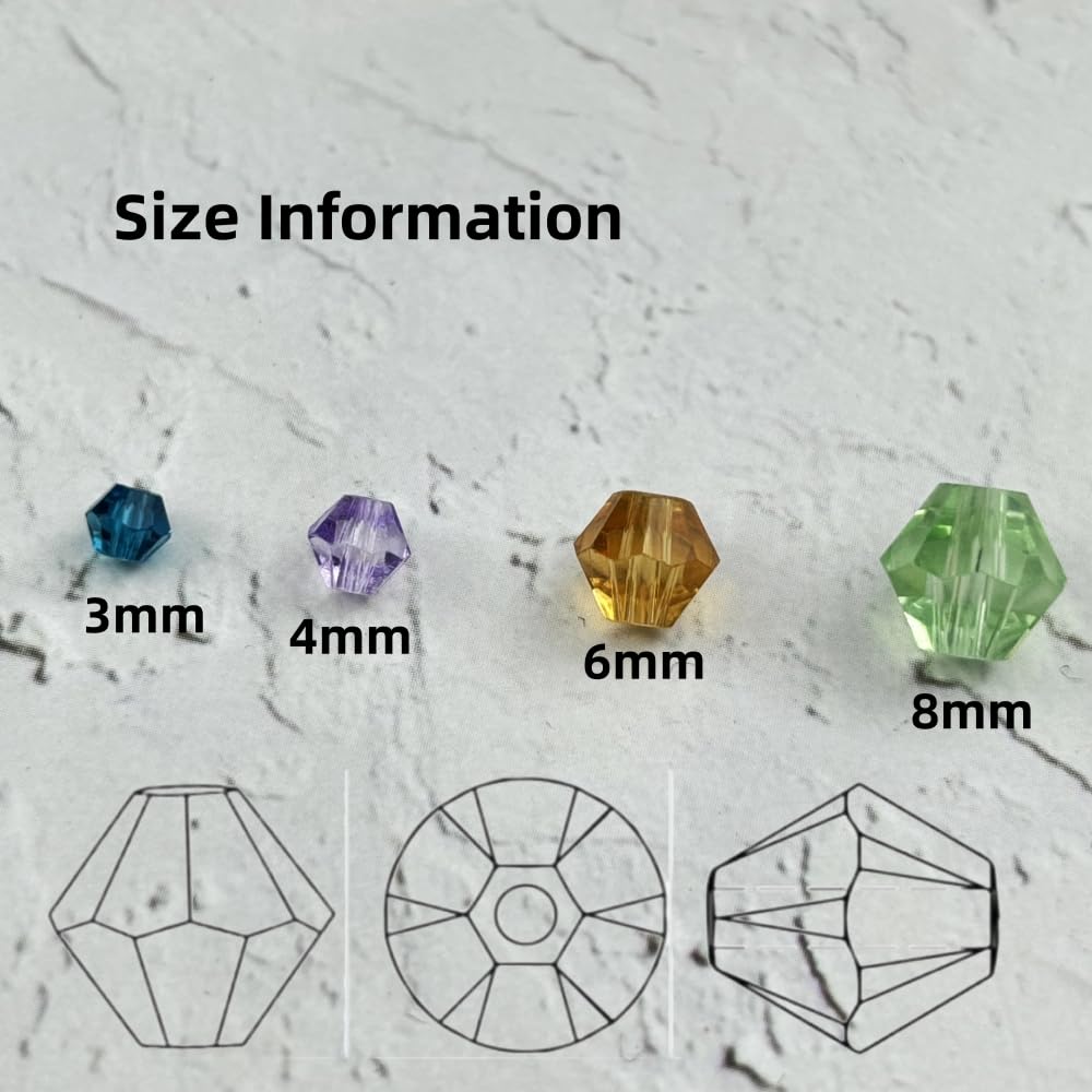 YUEXIGO 400pcs 4mm Bicone Glass Crystal Beads for Jewelry Making, Faceted Bicone Glass Spacer Beads for Bracelet Earring Necklace DIY Craft(Mix Color)