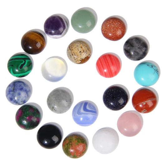 2TTFishoo 20pcs 10mm Natural Stone No Hole Assorted Colors Semicircle Smooth Cabochons Beads Healing Chakra Crystal Stone Bead for Jewelry Making Rings Earrings Necklace Bracelet DIY Crafts