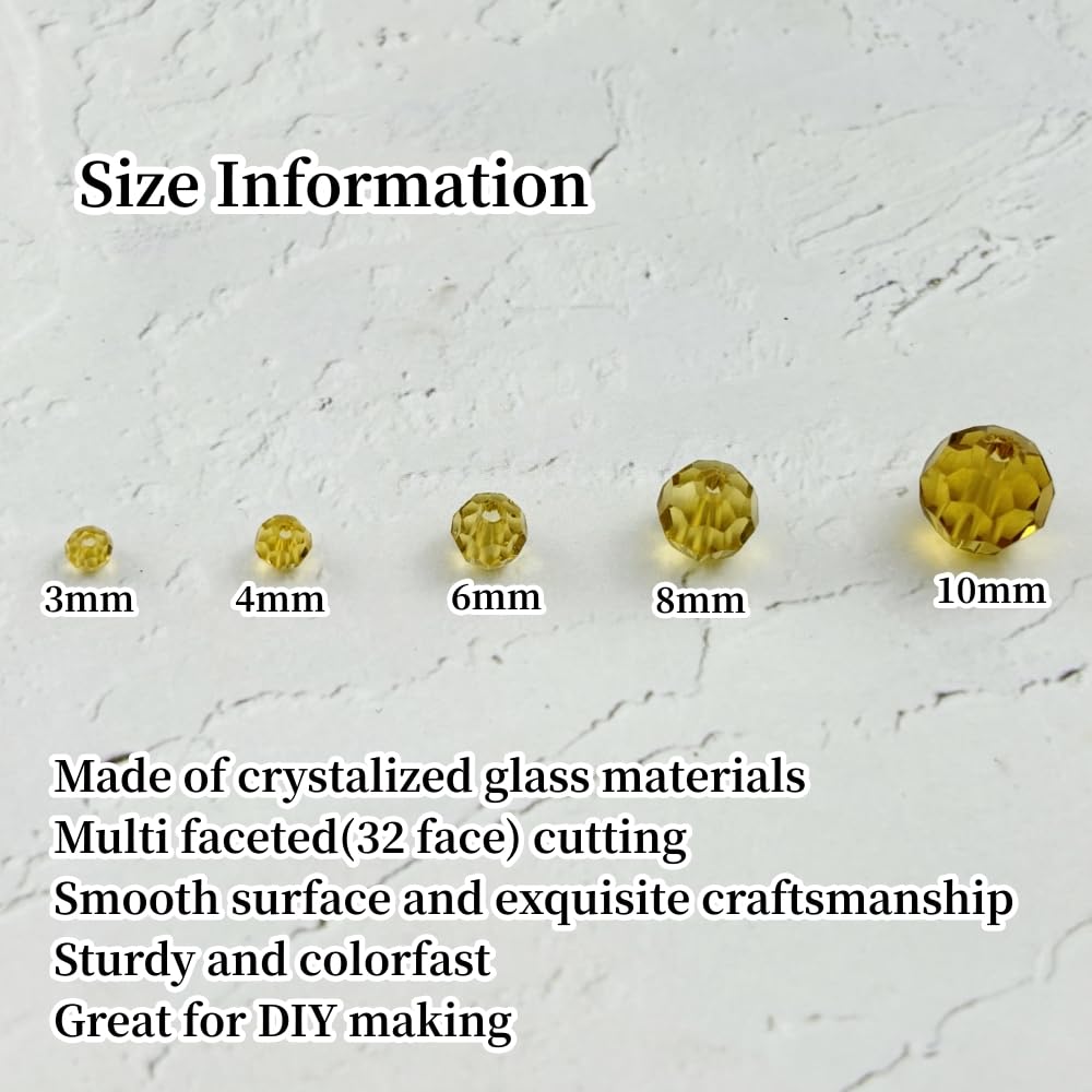 YUEXIGO 100pcs 8mm Round Crystal Glass Beads for Jewelry Making, Faceted Crystal Glass Spacer Beads for Bracelet Earring Necklace DIY Craft(Light Yellow)