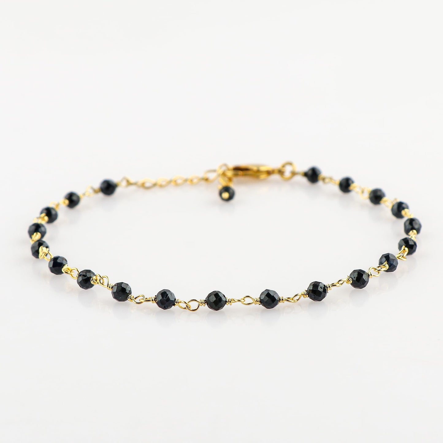 CRYSTALINES Natural Blue Sapphire Gemstone Cluster Bracelet, 14K Gold Plated Rosary Chain Beads, Handmade Bohemian Jewelry for Women, Healing Crystals, September Birthday Christmas Gift, 8"
