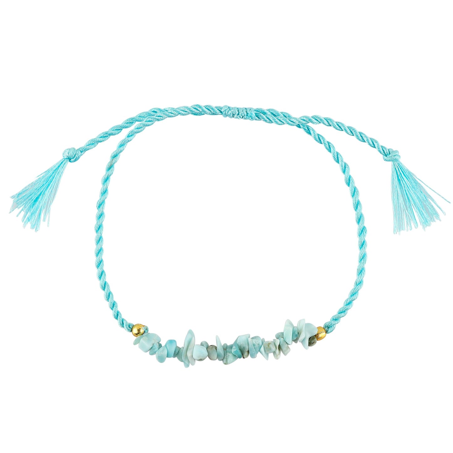 TGH Natural Larimar Chips Braided Bracelet Healing Crystals Birthday Resizable Hand Braid Rope Thread Protection Bracelet for Men Women Gemstone Jewelry 7 inch Christmas Gift (Larimar)