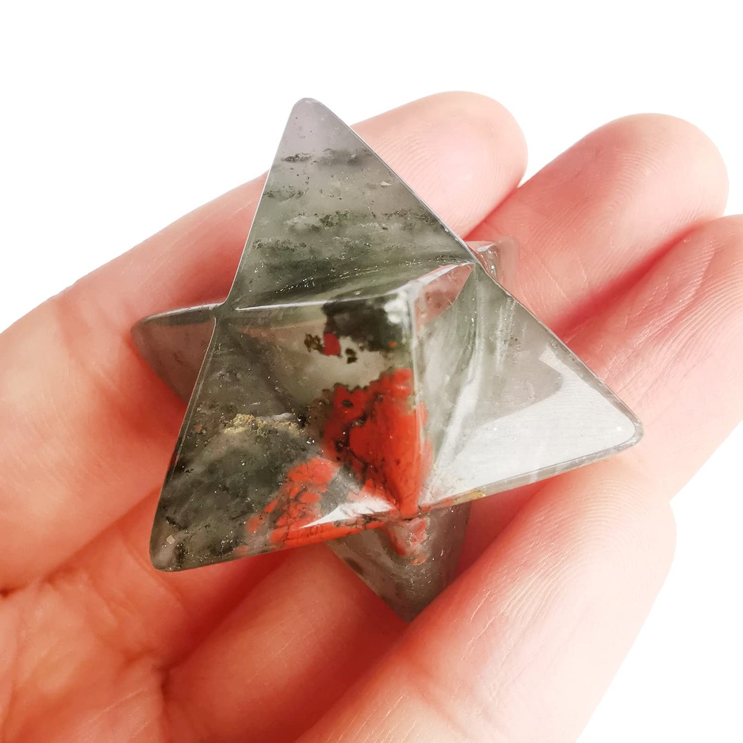Loveliome Natural Africa Bloodstone Merkaba Crystal Protection Sacred Meditation Energy Generator Healing Chakra Six-Pointed Star 1 Inch