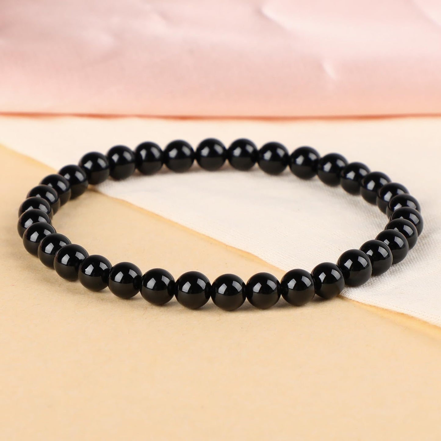 LPBeads Handmade Natural Gemstone Stretch Elastic 6m Black Onyx Bracelet Healing Crystal Round Stone Beads Jewelry Gifts for Women Men