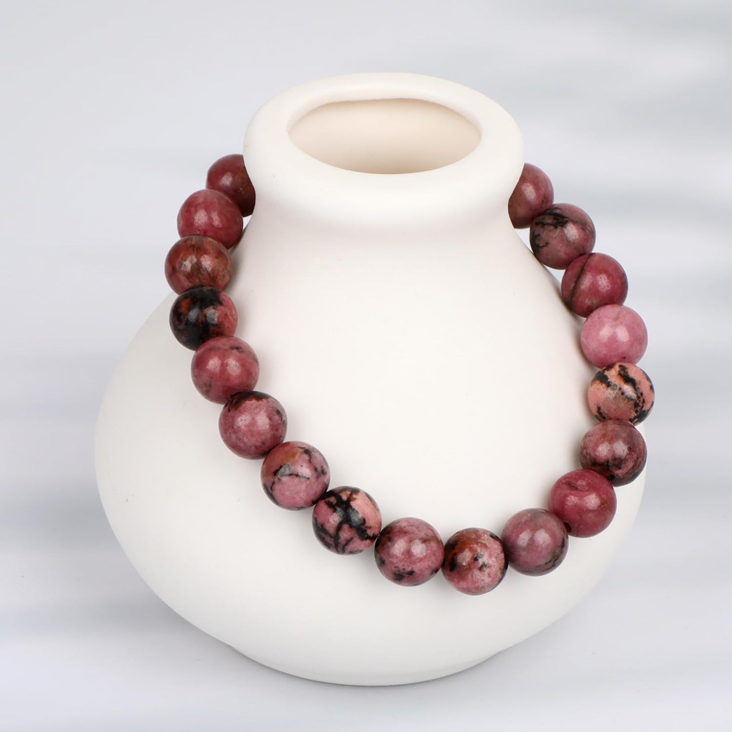 LPBeads Handmade Natural Gemstone Stretch Elastic 8mm Pink Black Rhodonite Bracelet Healing Crystal Round Stone Beads Jewelry Gifts for Women Men