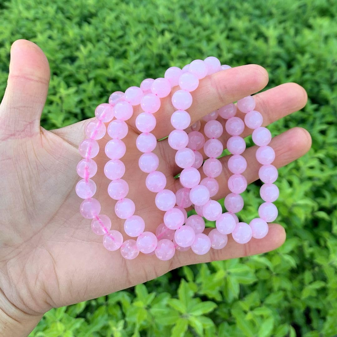 Adabele Real Natural Pink Rose Quartz Gemstone Beaded Bracelet 8 inch Stretch Chakra Healing Crystal Stone Jewelry Women Mom Gift (Unisex) GB8-C9