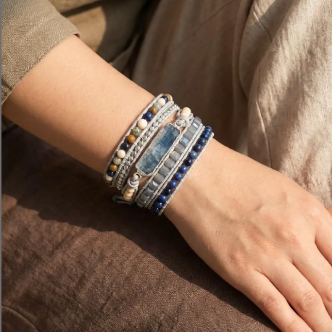 YGLINE Handmade Healing Topaz Wrap Bracelet Natural Stones Leather Boho Jewelry