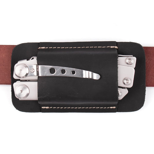 Topstache Leather Sheath, Handmade Multitool Holster, Horizontal Carry Leather Knife Sheath for Belt, EDC Pocket Organizer for Men,Size M,Black