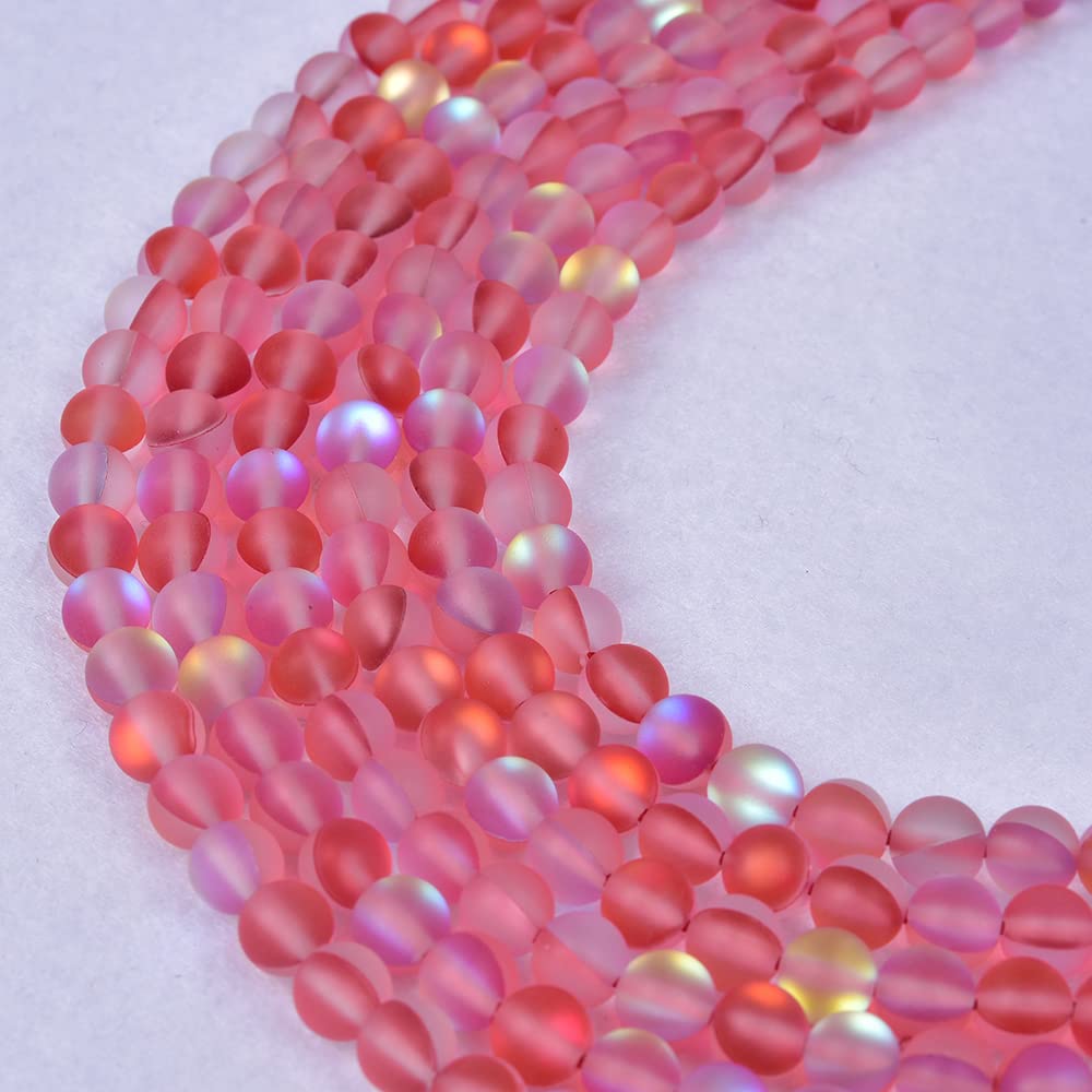 Asingeloo 60PCS 6mm Natural Red Mystic Aura Quartz Gemstone Frosted Matte Titanium Round Loose Spacer Beads 15 inch Full Strand Crystal Healing Power Quartz